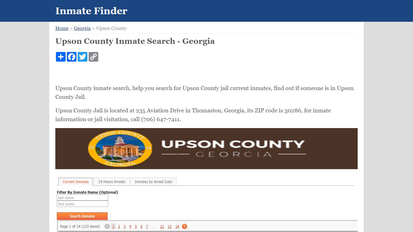 Upson County Inmate Search - Georgia - InmateFinder.org